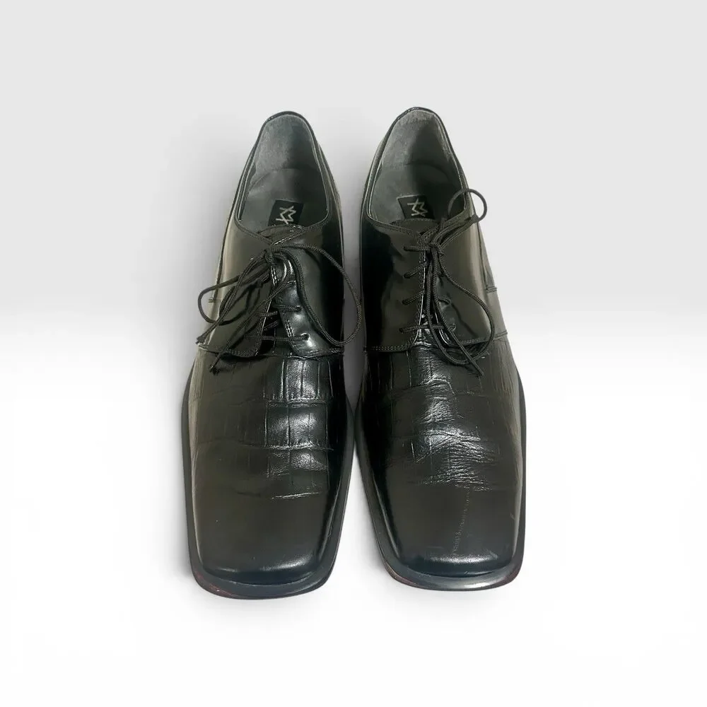 Marco Vicci Magnum Black Croc Embossed Leather Oxfords Mens 12M